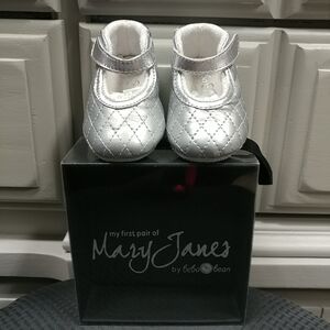 Beba Bean Leather Mary Janes 0-3 Months Baby Shoes Silver